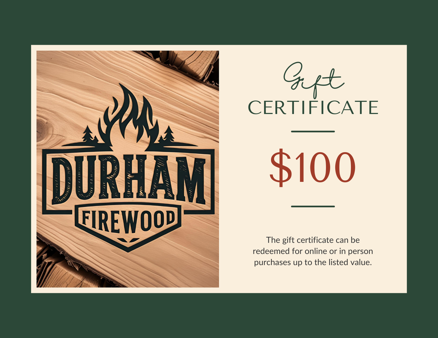 Durham Firewood Gift Card
